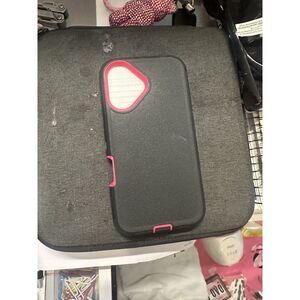 iPhone 16 Case Hot Pink Black Heavy Duty Shockproof Rugged Dual Layer Cover 6.1"